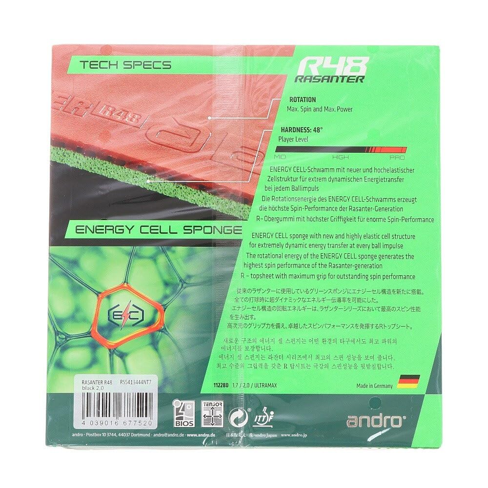Andro Japan (Andro) Table Tennis Back Soft Rubber Razantar R48 Black Size/2.0 112280