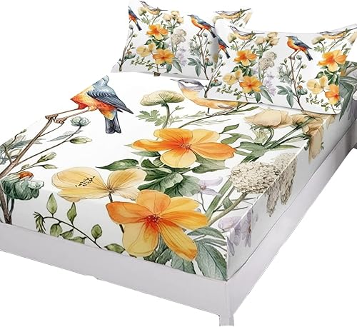 Miniatura 3 de Juego de sábanas de 3 piezas con diseño botánico botánico de 3 piezas para colchón con 2 fundas de almohada decorativas de plantas de granja y