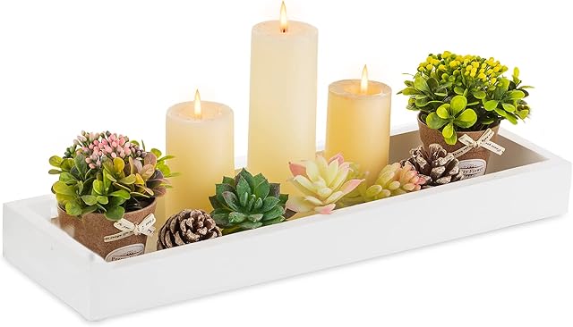 Hanobe Rectangular Long Narrow Tray: White Decorative Rectangular Candle Holder Centerpiece Tray Decor Serving Tray No Handle for Dining Table Coffee Bar Living Room Home Decor