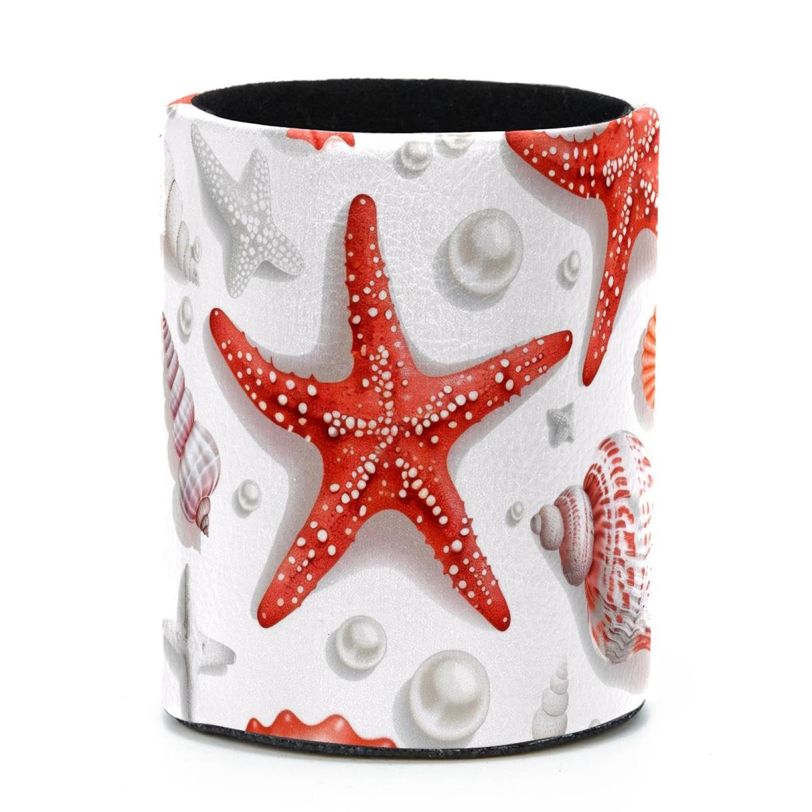 VAPOKF Round Pencil Holders for Desk, Seashells Starfishes Pen Holders Pen Pot Makeup Brushes Storage Desktop Stationery Supplies Organiser for Home Office