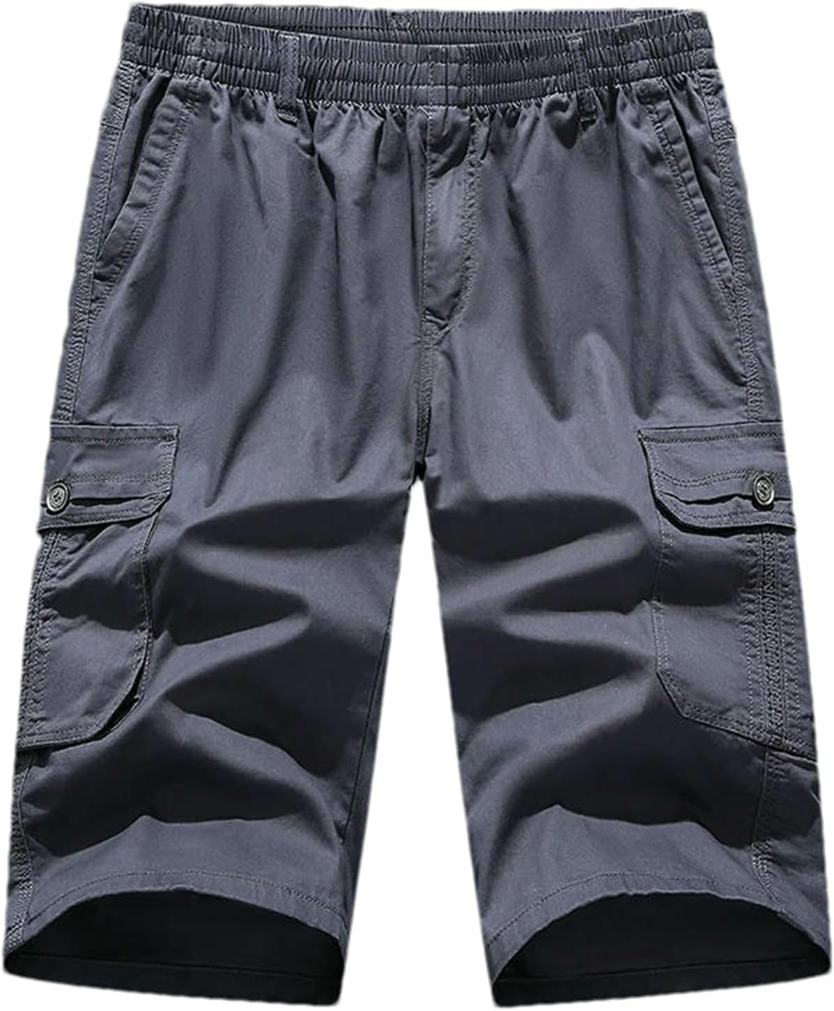 Man Shorts Casual Pants Light Weight Cotton Long Shorts Below Knee 3/4 Pants Elastic Waist with Belt Cargo Shorts Dark9 Gray M
