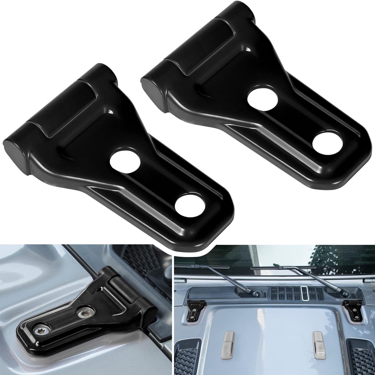 Front Engine Hood Hinge Cover Trim Exterior Accessories Decoration for 2018-2024 Jeep Wrangler JL JLU Unlimited Sports Freedom Sahara Rubicon Gladiator JT 2-Door & 4-Door (Black 2PCS)