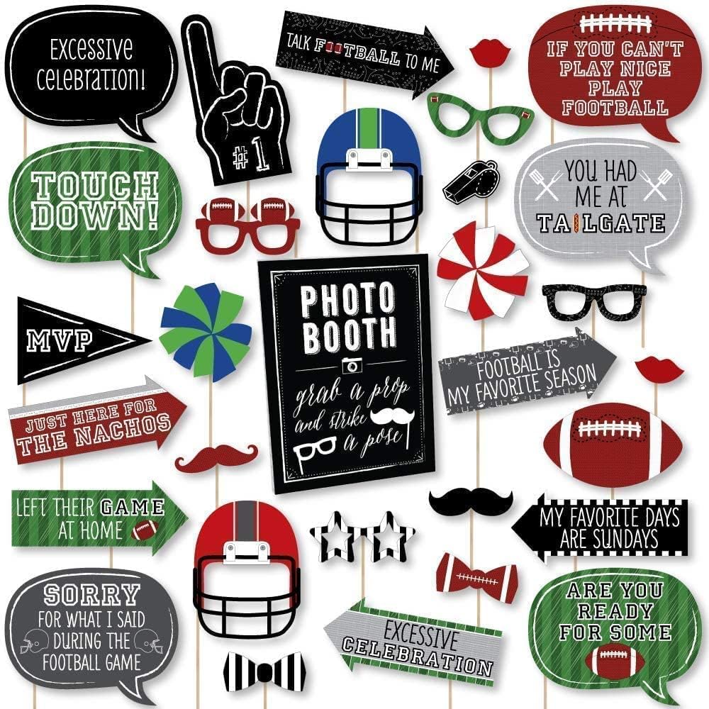 Big Dot of Happiness End Zone - Football - Baby Shower or Birthday Party DIY Photo Booth Decor and Accessories - 30 Photo Props with Photo Booth Sign Party Virtual Bundle