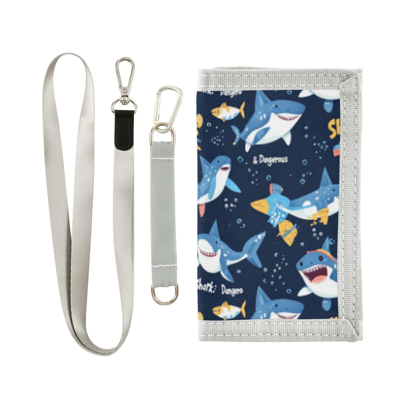 Wusikd Cartoon Sharks Blue Kids Wallet for Boys Girls Cute Toddler Trifold Wallet Novelty Wallet for Teens Women Men