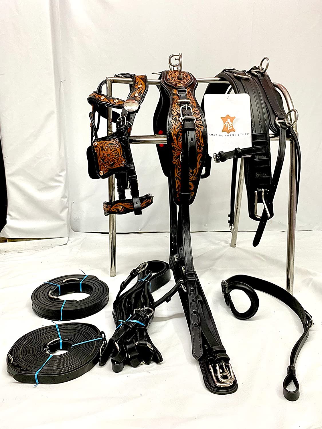 Harnais De Conduite Pour Cheval De Trait En Cuir Multicolore - Neuf (Amazing Horse Stuff)