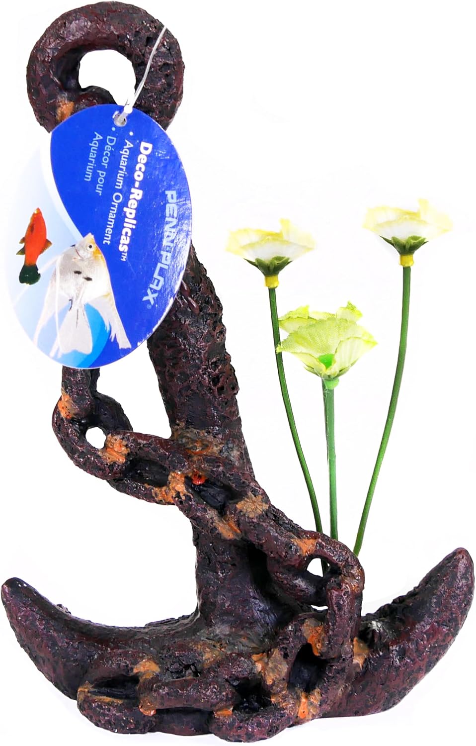 Penn-Plax Deco-Replica Anchor with Faux Silk Plant Aquarium Decoration, Medium (RR801)