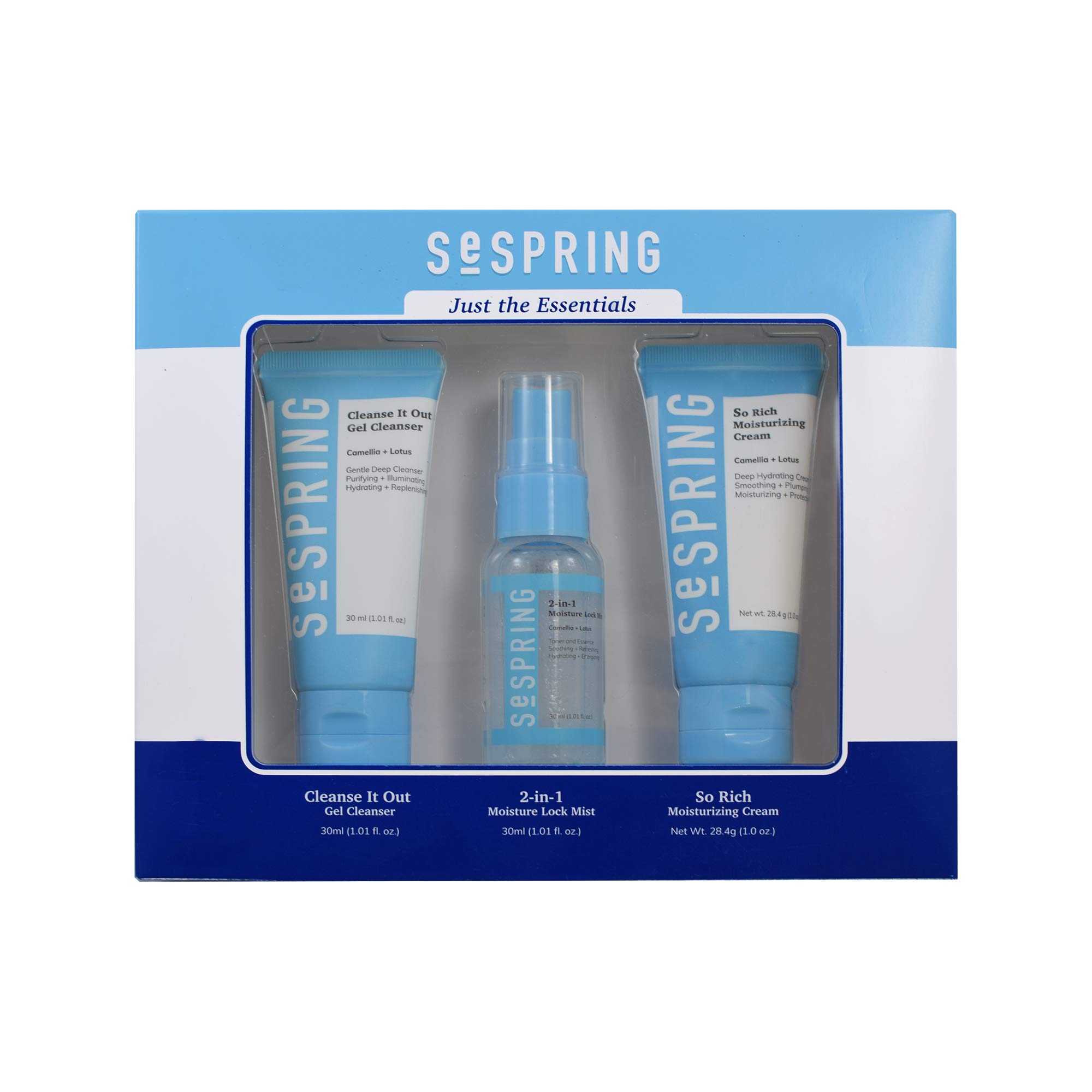 Just the Essentials, Travel Sized Skincare Kit, Formulated with Camellia and Lotus, Korean Skincare, Clean Beauty, Vegan, Cruelty Free, and Paraben Free