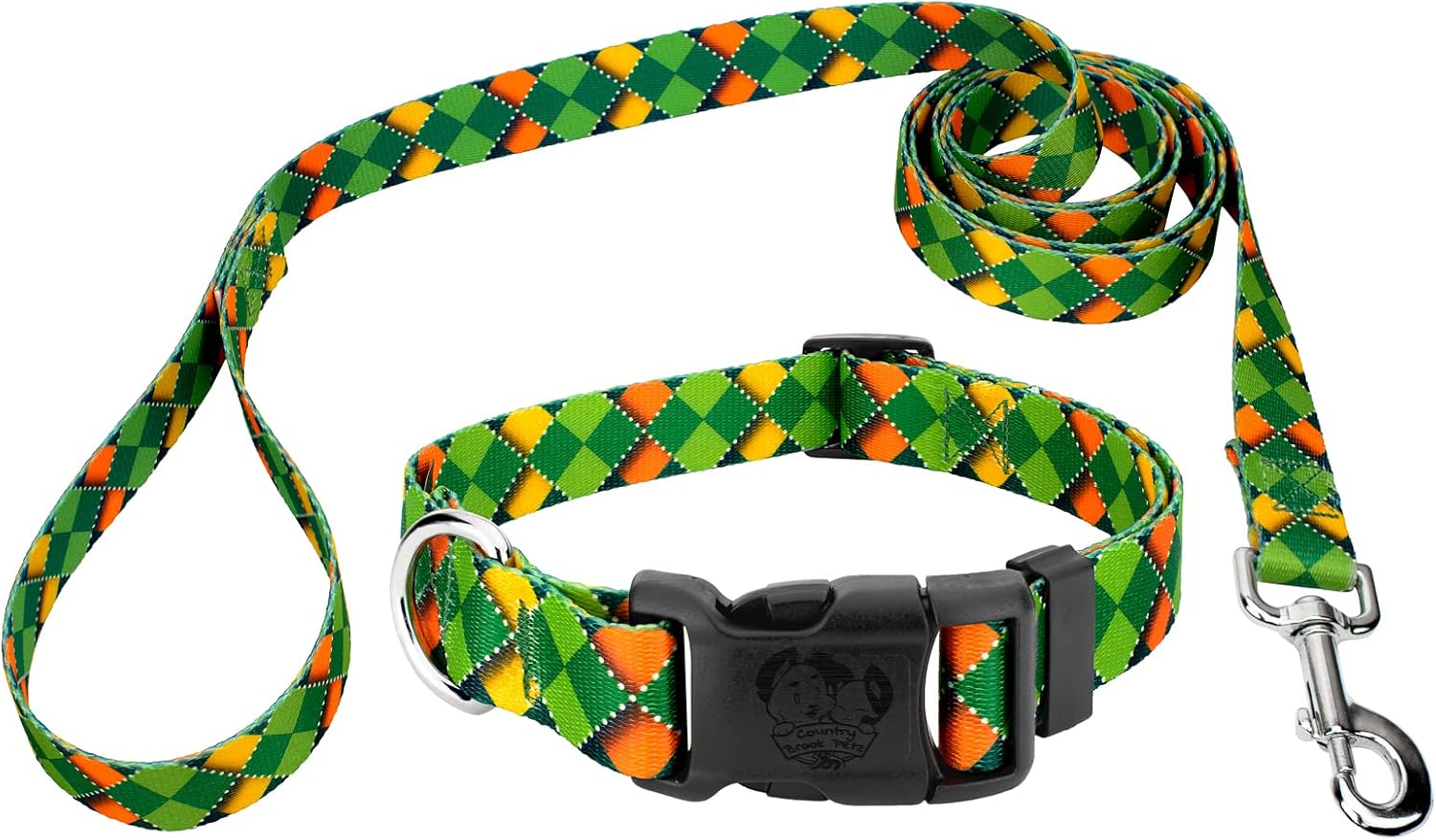Country Brook Petz - Clovers in The Wind Everyday Dog Collar and Leash - Irish Pride Collection Featuring Lucky Designs (1 Inch, Medium)