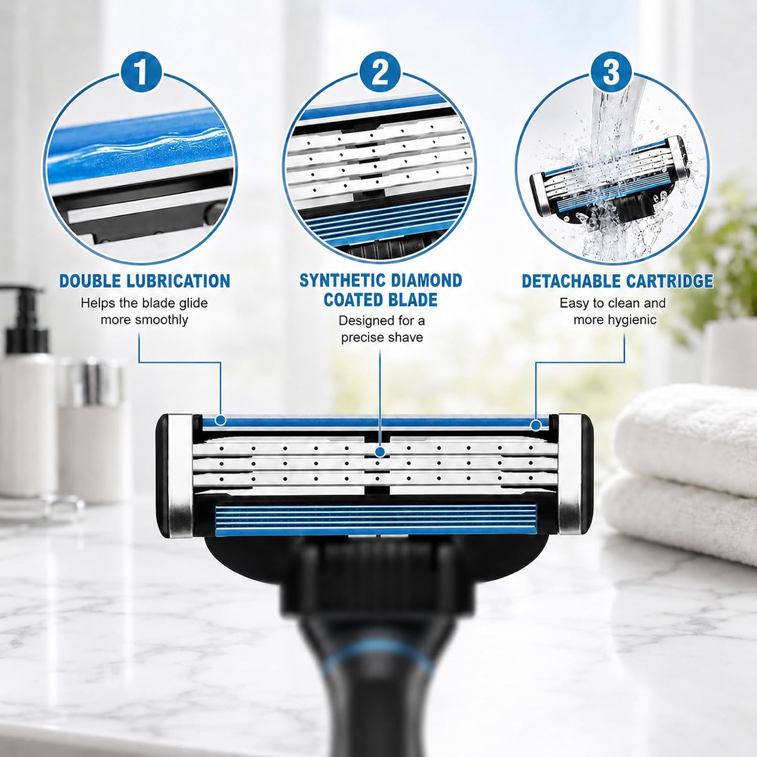 Razor Blade Refills for Men, 24 PCS Triple-Layer Blades Compatible with mach 3 razor blades refills and Mach3 Razors, Precision Shaving Pack