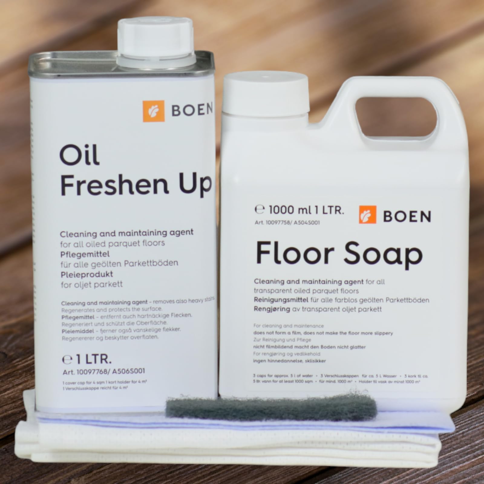HPS | Kit de mantenimiento - para el cuidado Boen para engrasada de parquet - colour blanco - 1lt Boen de parquet de jabón - 1lt Boen Freshen Up transparente incluido de cuidado toallitas húmedas