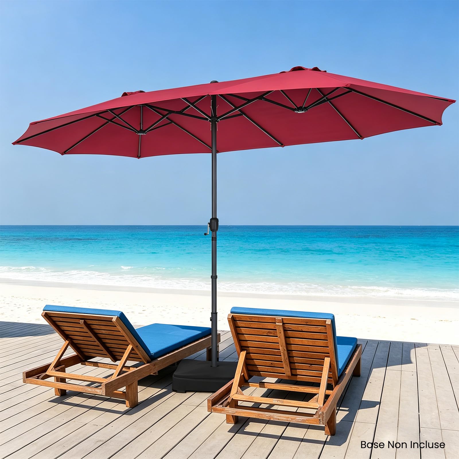 RELAX4LIFE Parasol de Jardin Extérieur 470X280 CM, Grand Parasol Double pour Jardin Terrasse Patio, Protection UV, Belaines Métalliques, Polyester Haute Densité, Manivelle, avec Attache (Bordeaux)