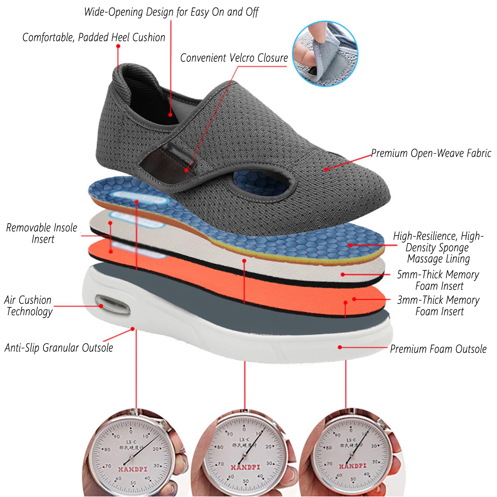 Bardzo szerokie buty dla cukrzyków, dla mężczyzn i kobiet, ortopedyczne, zdrowotne, hallux valgus, buty medyczne, na lato, wygodne buty rekreacyjne, buty dla seniorów, dla opuchniętych stóp