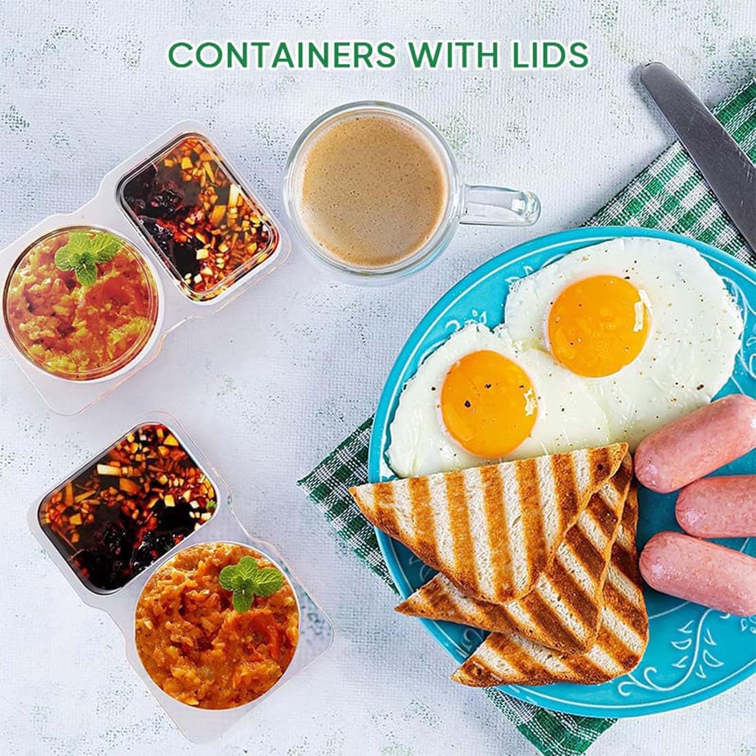 20Stk Double Compartment Snack Containers with Lids, Salatdressing Behälter, Gewürzbehälter mit 2 Fächern, Snacks Auslaufsichere Gewürzbehälter für Mittagessen Picknicks und Reisen