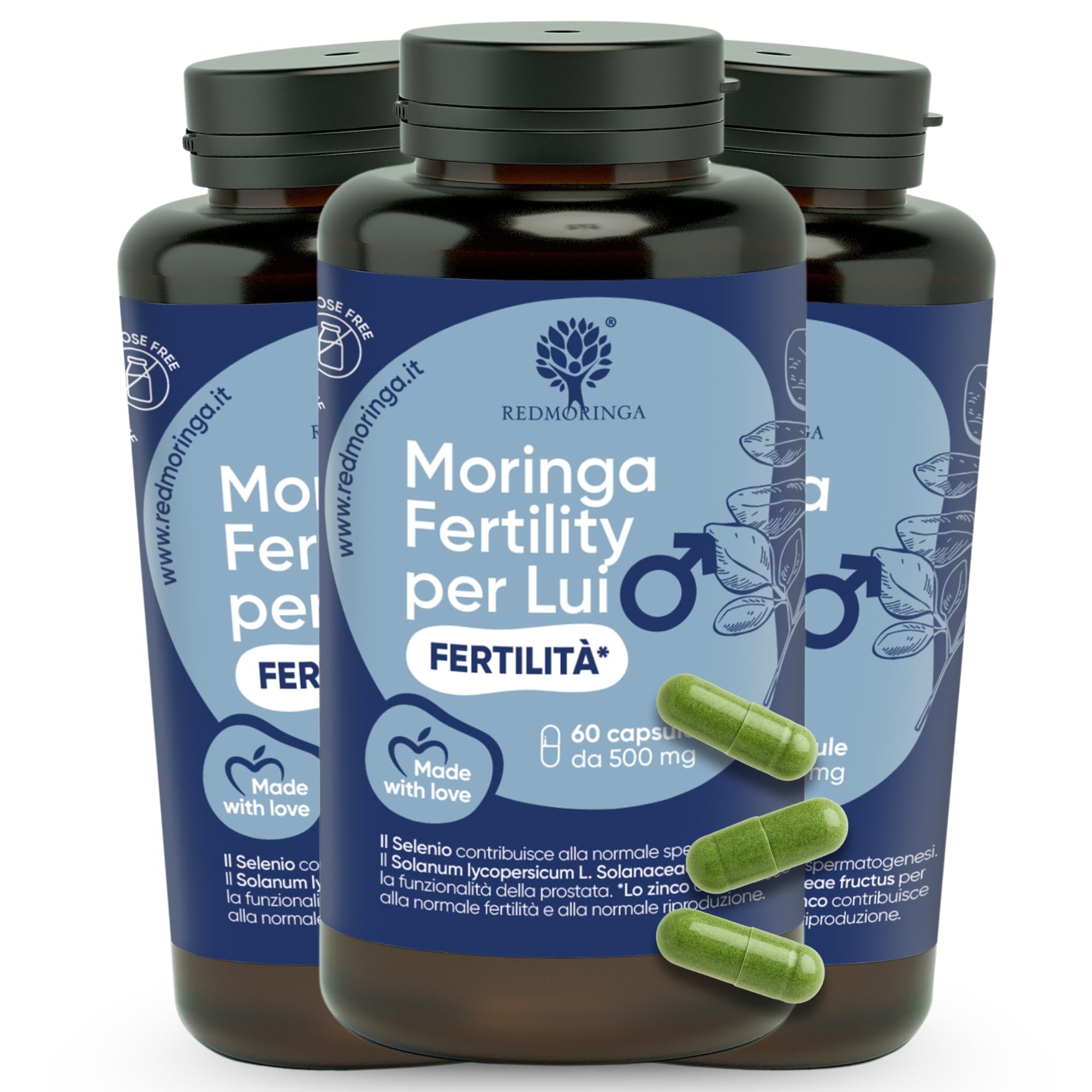 Integratore Fertilità Uomo - Moringa, Licopene Alta Concentrazione, Citrullina, Arginina, l Carnitina, Zinco, Selenio, Coenz Q10 - Supporta Motilità e Vitalità Spermatozoi - 180 Capsule RedMoringa