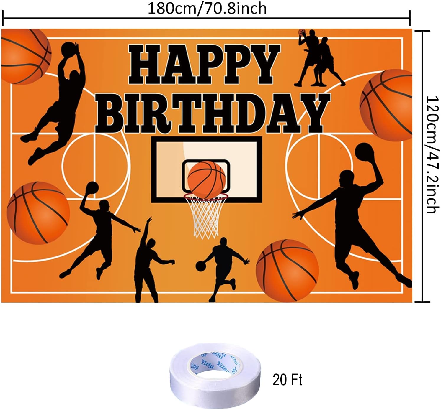 Basketball Themed Birthday Party Decoration Basketball Happy Birthday Backdrop Photo Background Banner Poster for Basketball Party Decorations Party Supplies 70.8 x 47.2 Inch - Image 2