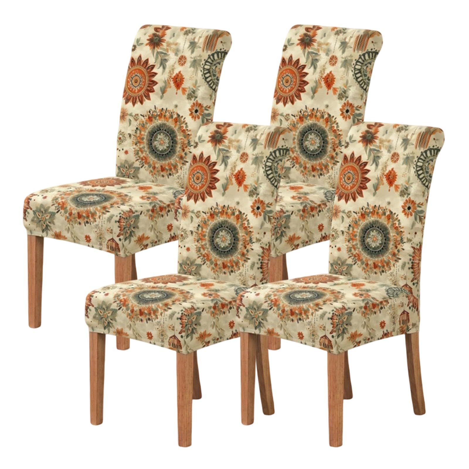 Stuhlhussen für Esszimmerstühle,Stuhlhussen für Esszimmer und Küche 2/4/6er-Set,Dehnbarer Polyesterstoff mit Druckmuster,Maschinenwaschbar(D,4Pcs)
