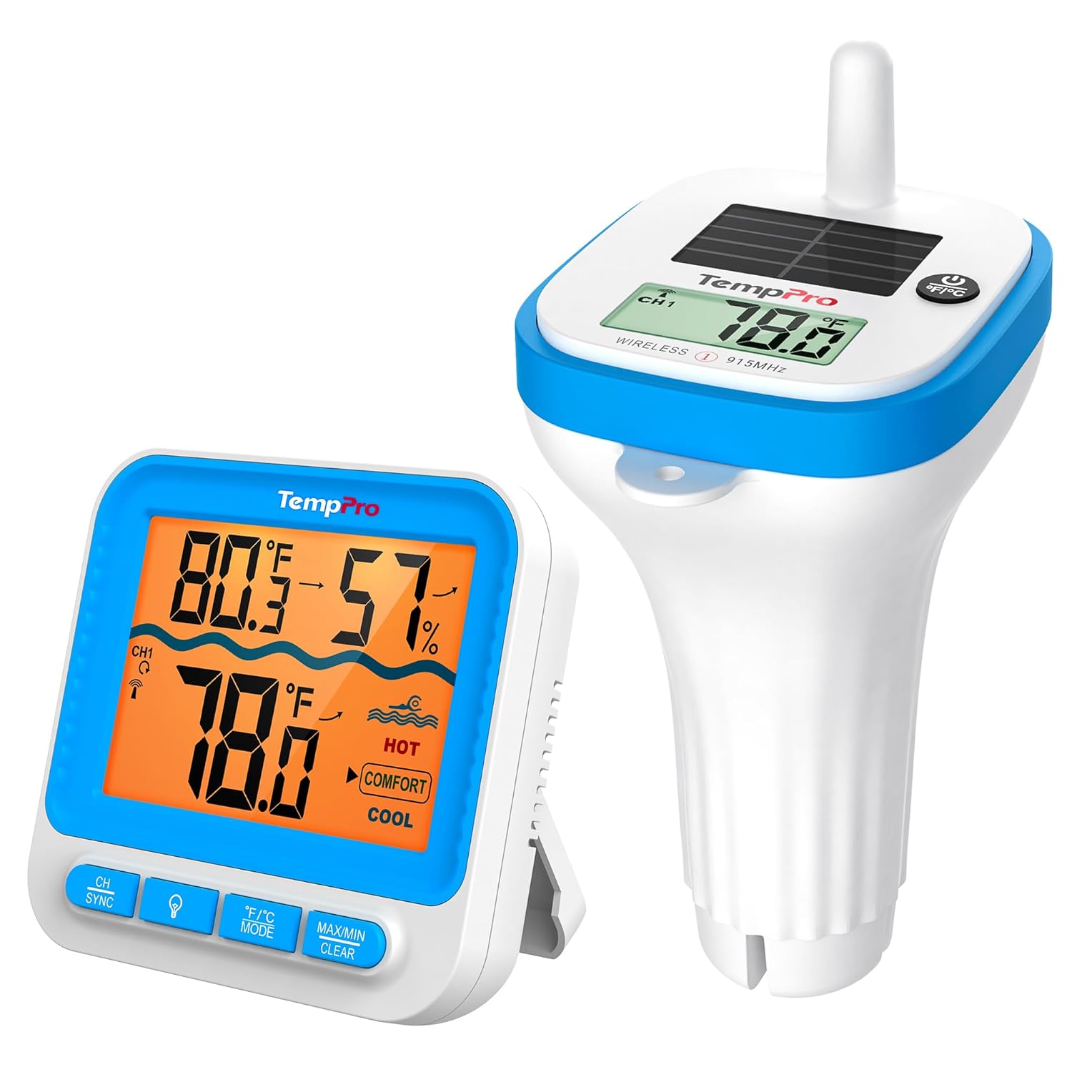 TempPro 500FT Solar Pool Thermometer Floating with IPX8 Wireless Pool Temperature Sensor, Digital Floating Pool Thermometer Wireless, 0.9°F Accuracy for Cold Plunge, Hot Tub (Previously ThermoPro)