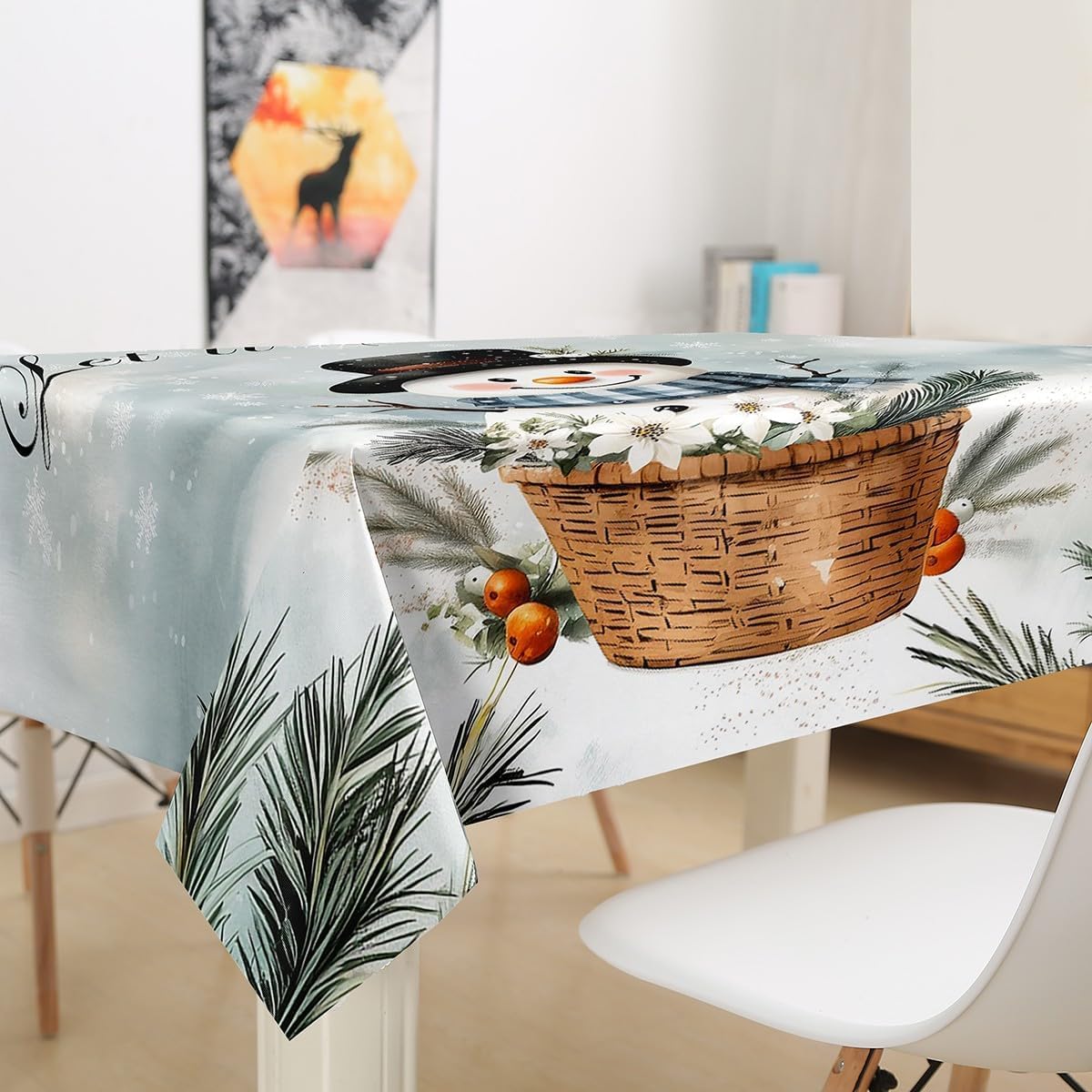Tovaglia Antimacchia Rettangolare Simpatico Pupazzo di Neve, Tovaglie da Tavolo Impermeabile Poliestere Inverno 3D, per Natalizia Cucina Feste Giardino, 200x200 cm A/B2552
