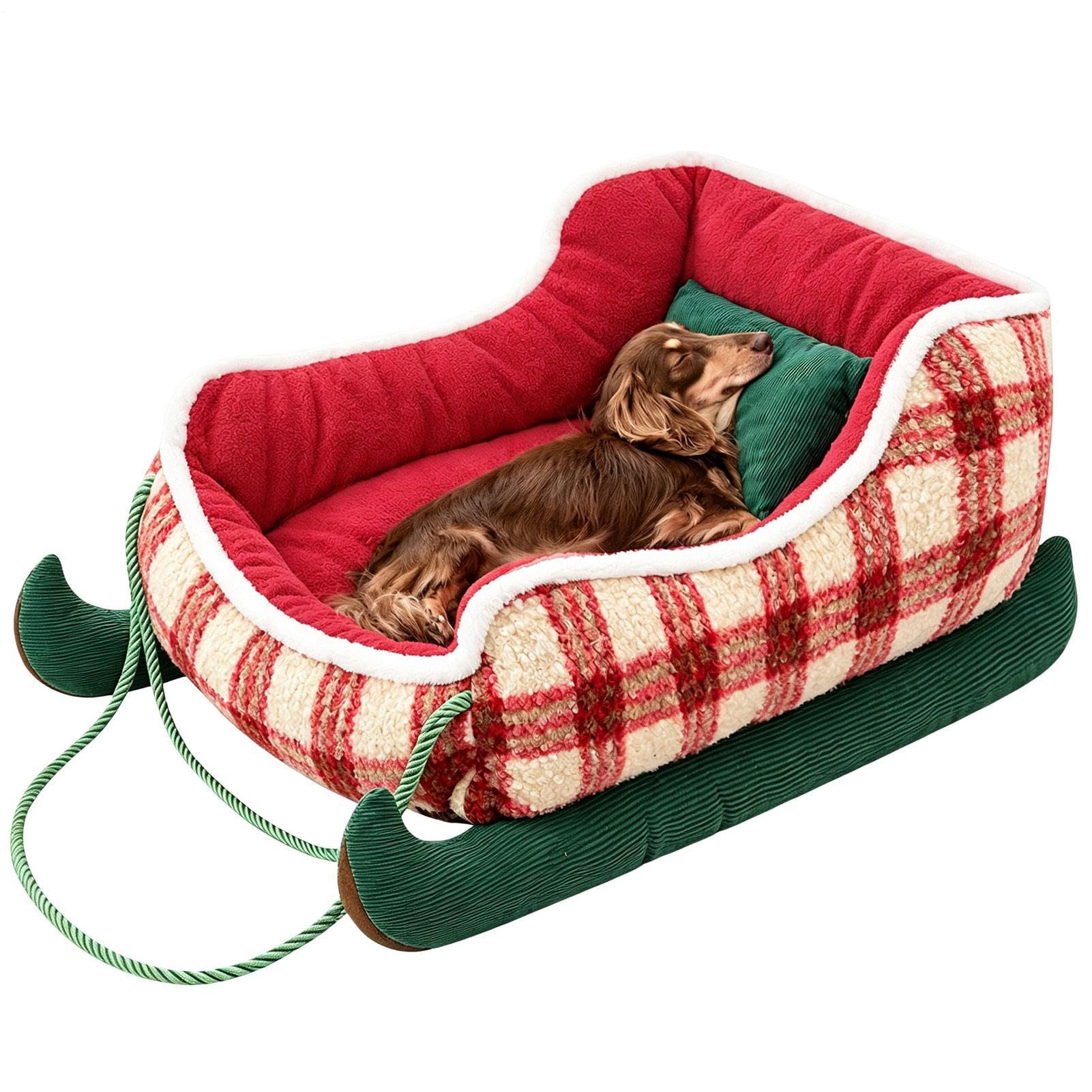 Navidad trineo perro cama estacional lindo, suave y lavable