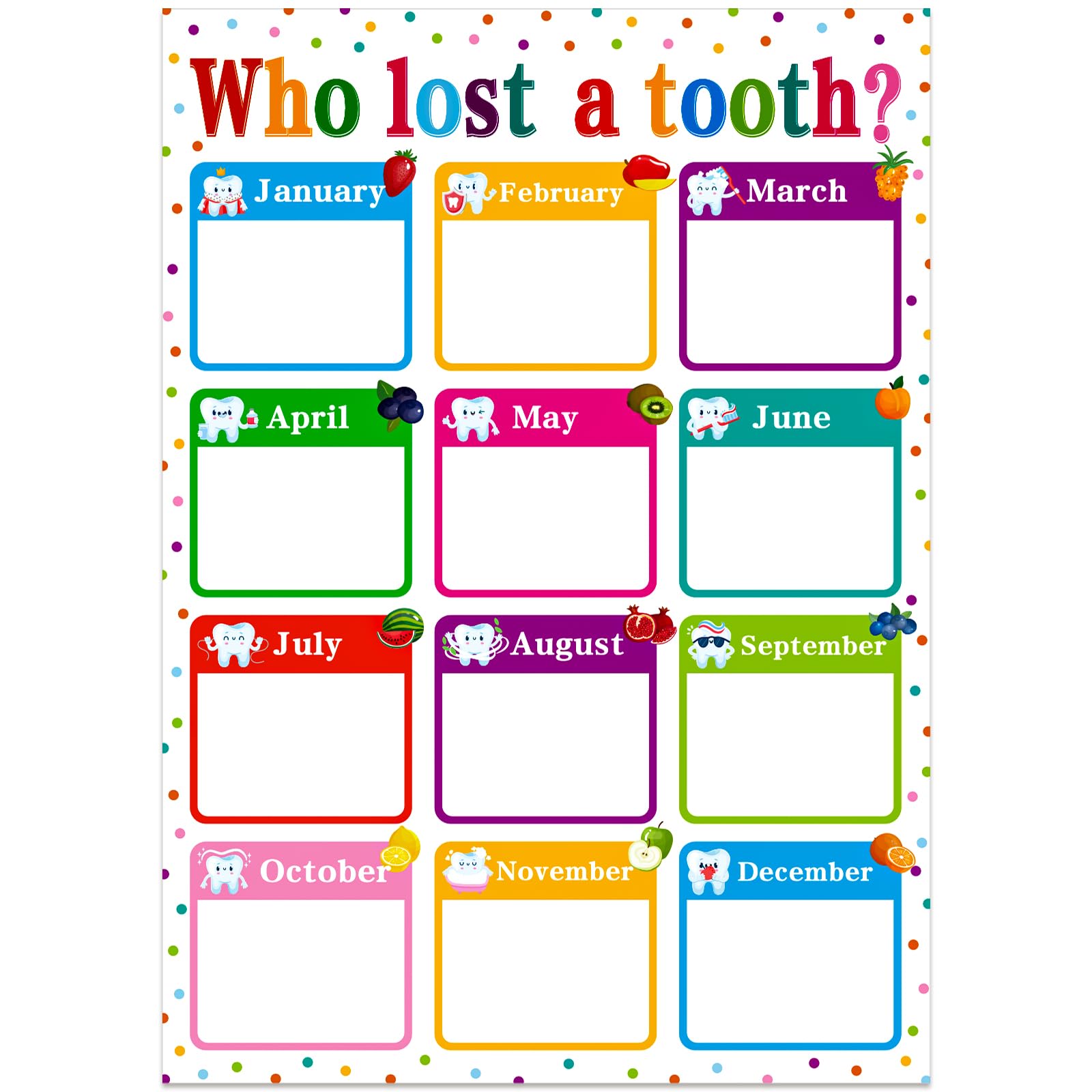 Photo 1 of BIZIBAFF Who Lost a Tooth Chart Poster