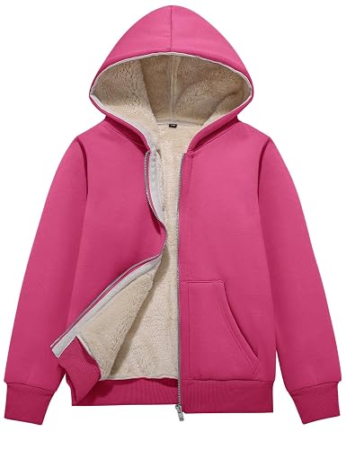 Flygo Unisex Boys Girls Fleece Jacket Hoodie Sherpa Lined Zip