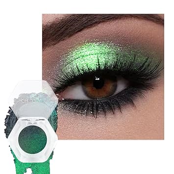 Chameleon Chrome Eyeshadow, Duochrome Multichrome Glitter Eyeshadow Palette | Metallic Sparkle, Holographic Iridescent, Color Shift Shimmer Eye Shadow Palettes, Eye Brightener Women Makeup-12 Mint Green