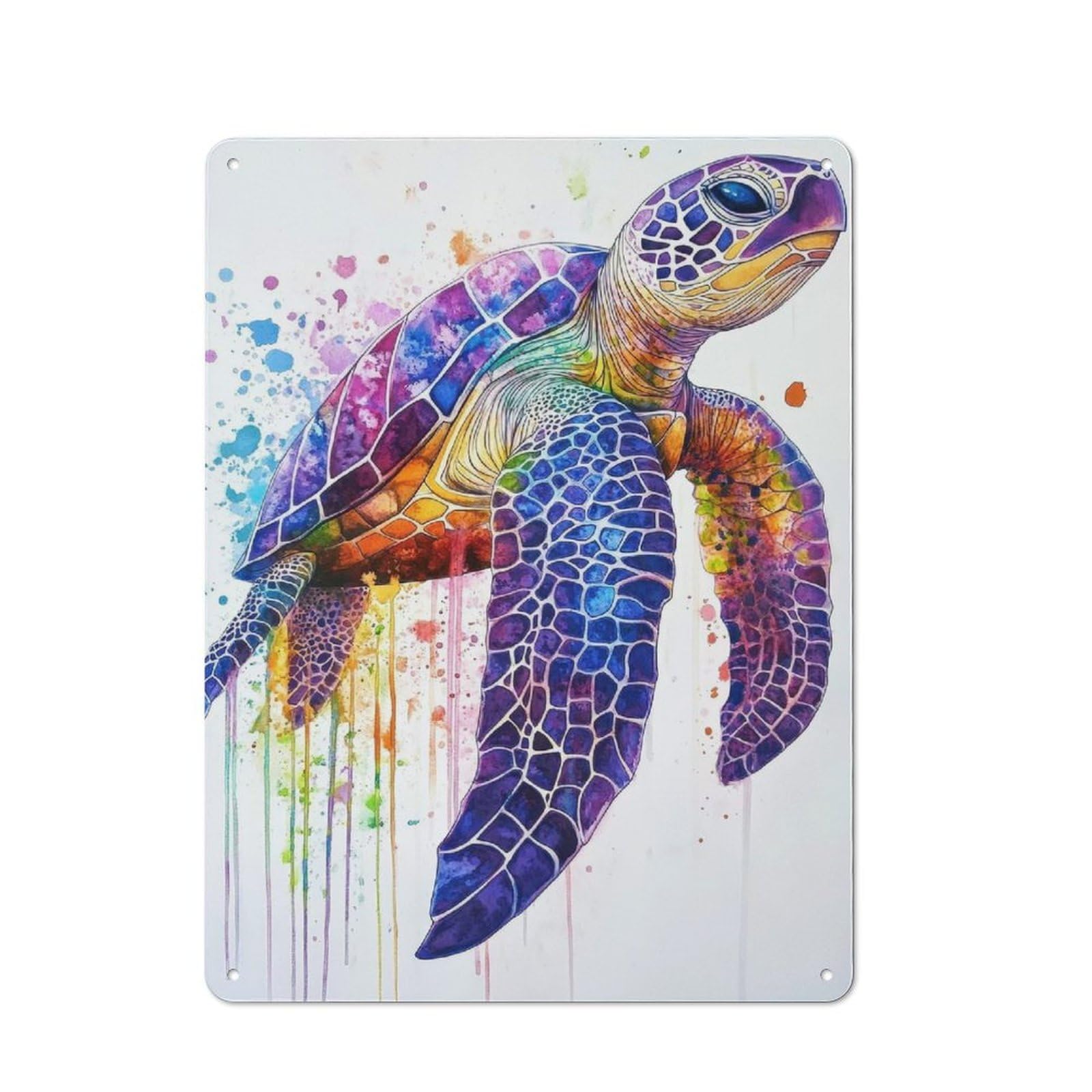 Metal Wall Sign 40x30cm Featuring Watercolor Sea Turtle for Garage Or Workshop, Suited to DIY Enthusiasts