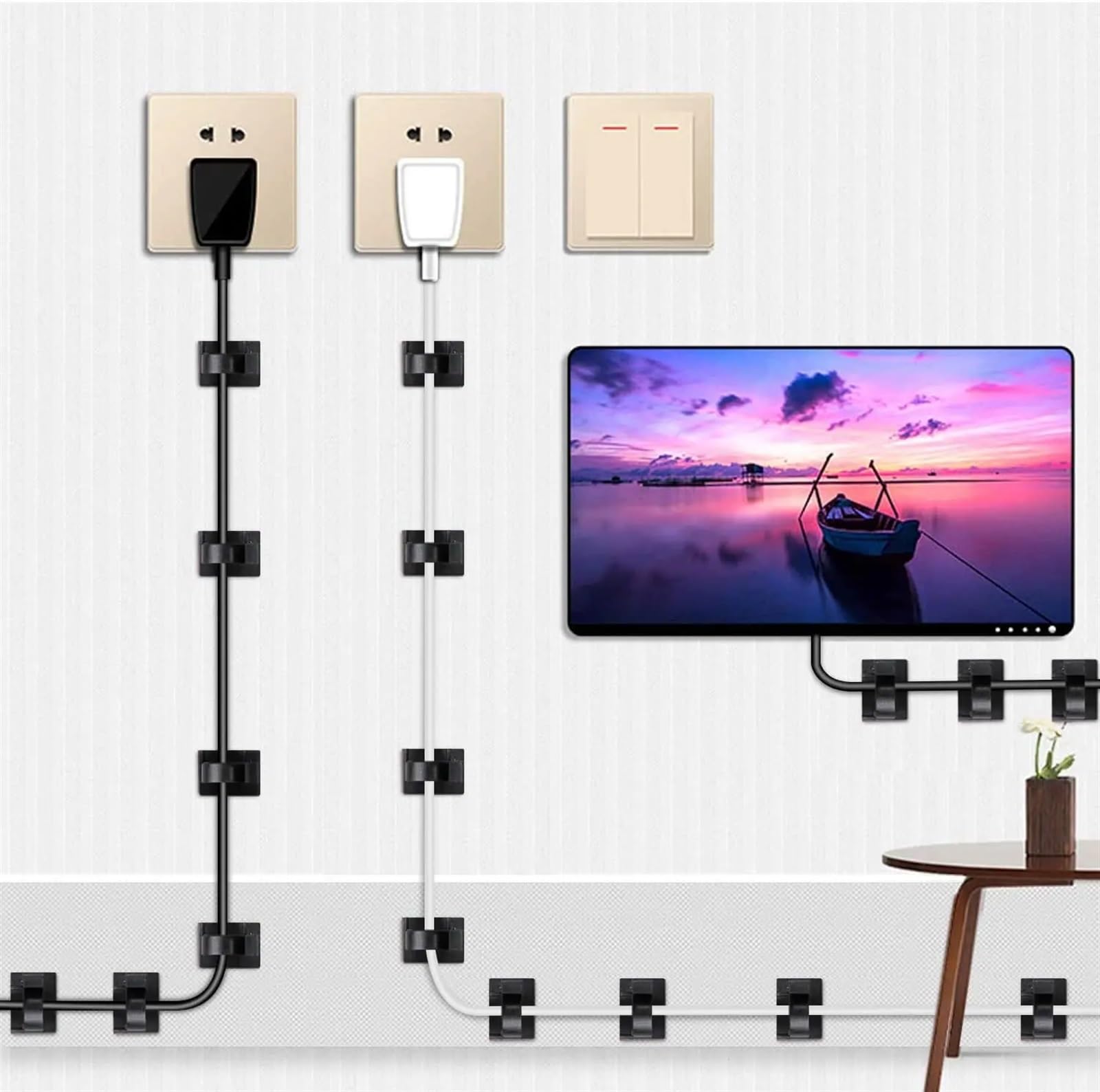 Organizador de cables USB adhesivo, soporte de fijación con clip for cables de coche, abrazadera de montaje ajustable for gestión de cables, enrollador de cables de red for oficina(50PCS-White)