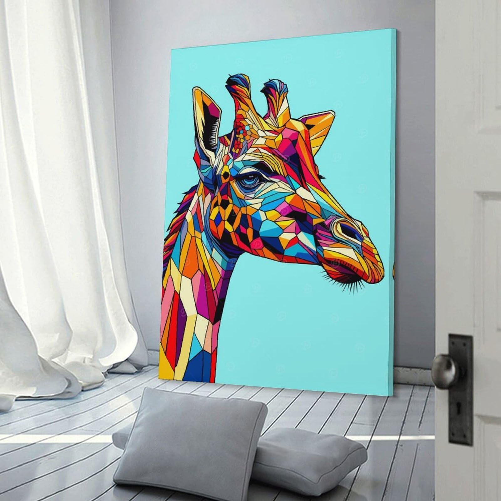 Junmoney Canvas Art Print Giraffe Wpap Pop Art, 12x18inch(30x45cm), for New Homes, Bedrooms Or Workspaces, Thoughtful Wall Decor for Art Lovers