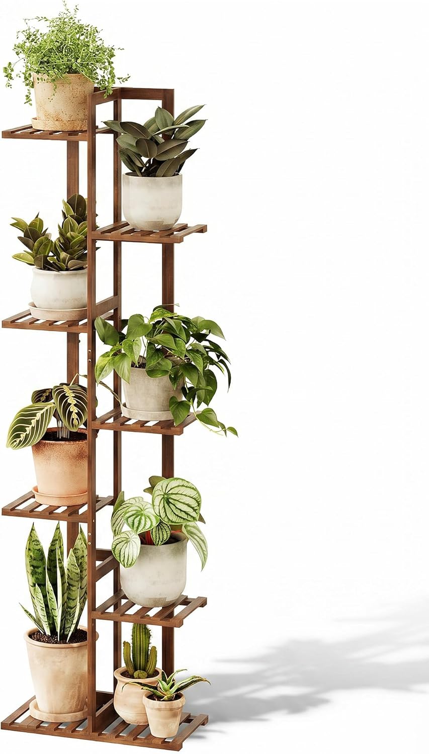 Bamworld Bamboo Plant Stand Indoor 7 Tiered Plant Shelf Outdoor Corner Plant Rack for Multiple Plants Flower Stand Plant Holder for Living Room Bedroom Balcony Patio Garden 55 Inch Tea Brown