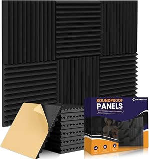 12 Pack Sound Proof Foam Panels for Walls - 1" x 12" x 12" acoustic panels sound absorbing - Black Soundproof Wall Panels for Bedroom, Studio, Gaming Room - Noise Dampening