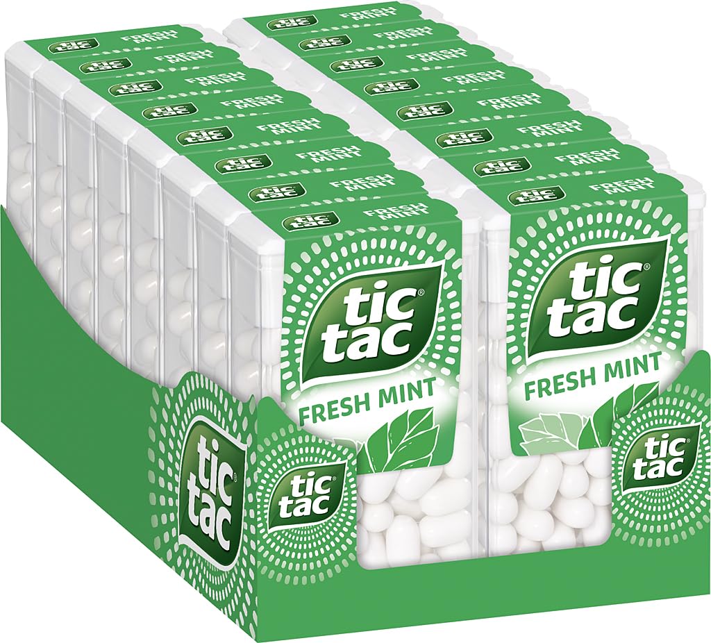 tic tac Mint - Dragees mit Minzgeschmack - 16 x 54 g Packungen | Vegane Pfefferminz-Dragees ohne Farbstoffe & Konservierungsstoffe für frischen Atem unterwegs & zwischendurch