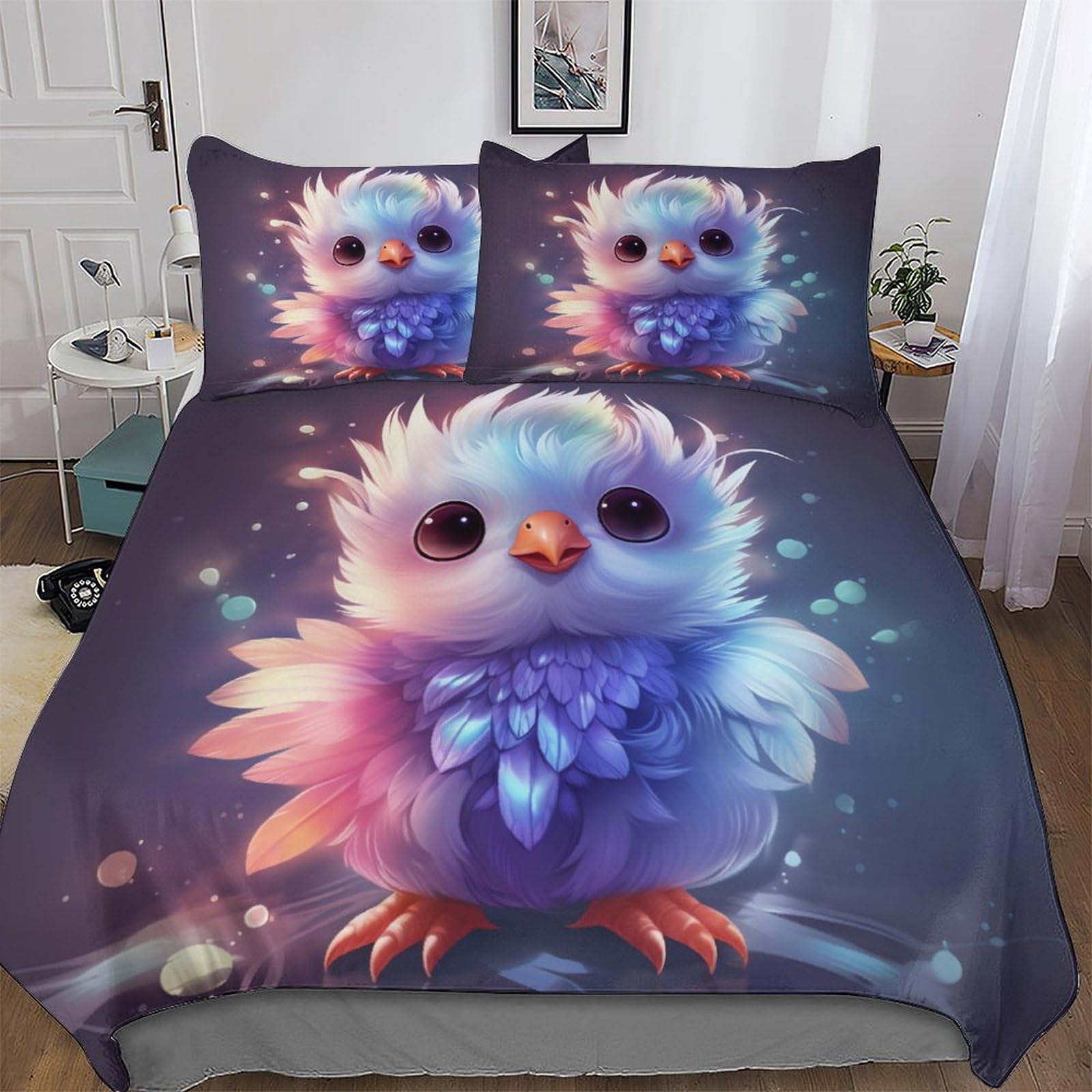 Parure de lit oiseau mignon avec housse de couette king 220x240cm