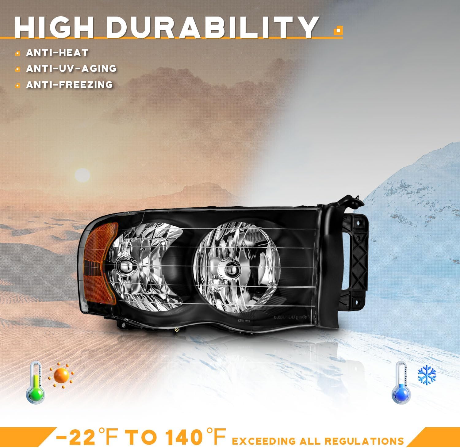 WEELMOTO Headlights Assembly for 2002-2005 Dodge Ram 1500 Pickup Headlight Replacement for 03-05 Dodge Ram 2500/3500 Pickup Black Housing Amber Reflector L&R