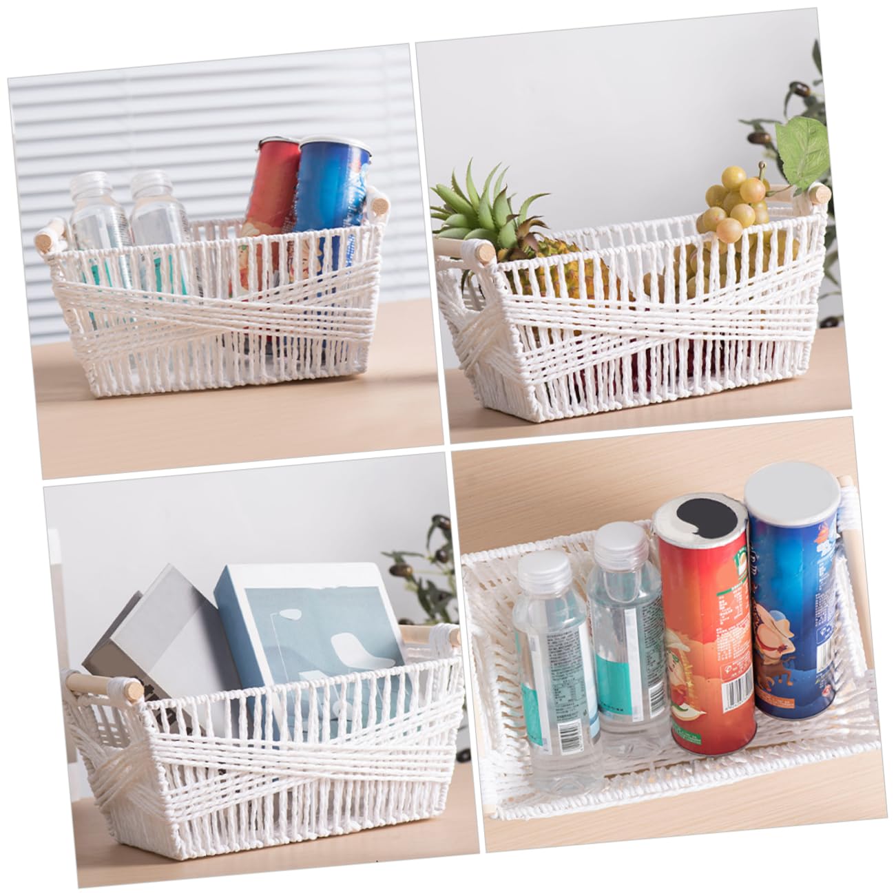 CHILDWEET Cesta De Almacenaje Tejida Multifuncional Para Escritorio Organizador De Accesorios y Juguetes Cesto Decorativo Rope Para y