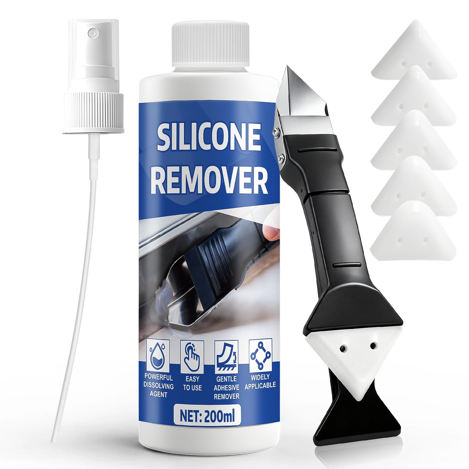 Enlever Joint Silicone, Dissolvant Silicone, Dissolvant Extension Adhesive | Enlever Facilement les Joints en Silicone pour Salles de Bains, Cuisines, Portes et Vitres de Voiture (200ml)