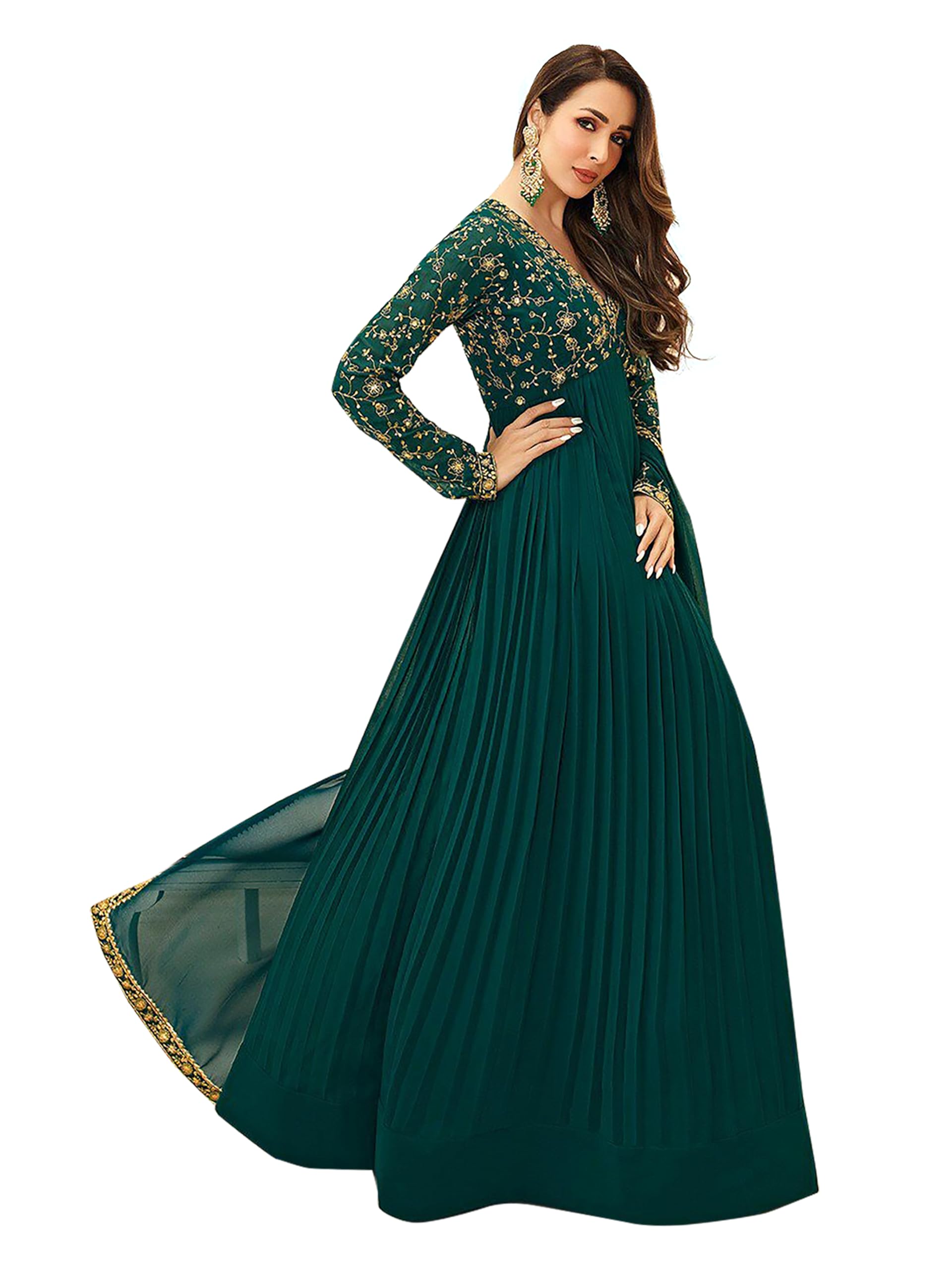 TRENDMALLSWomen's Georgette Blooming Embroidery Salwar Suit Set Kurta Pant with Dupatta