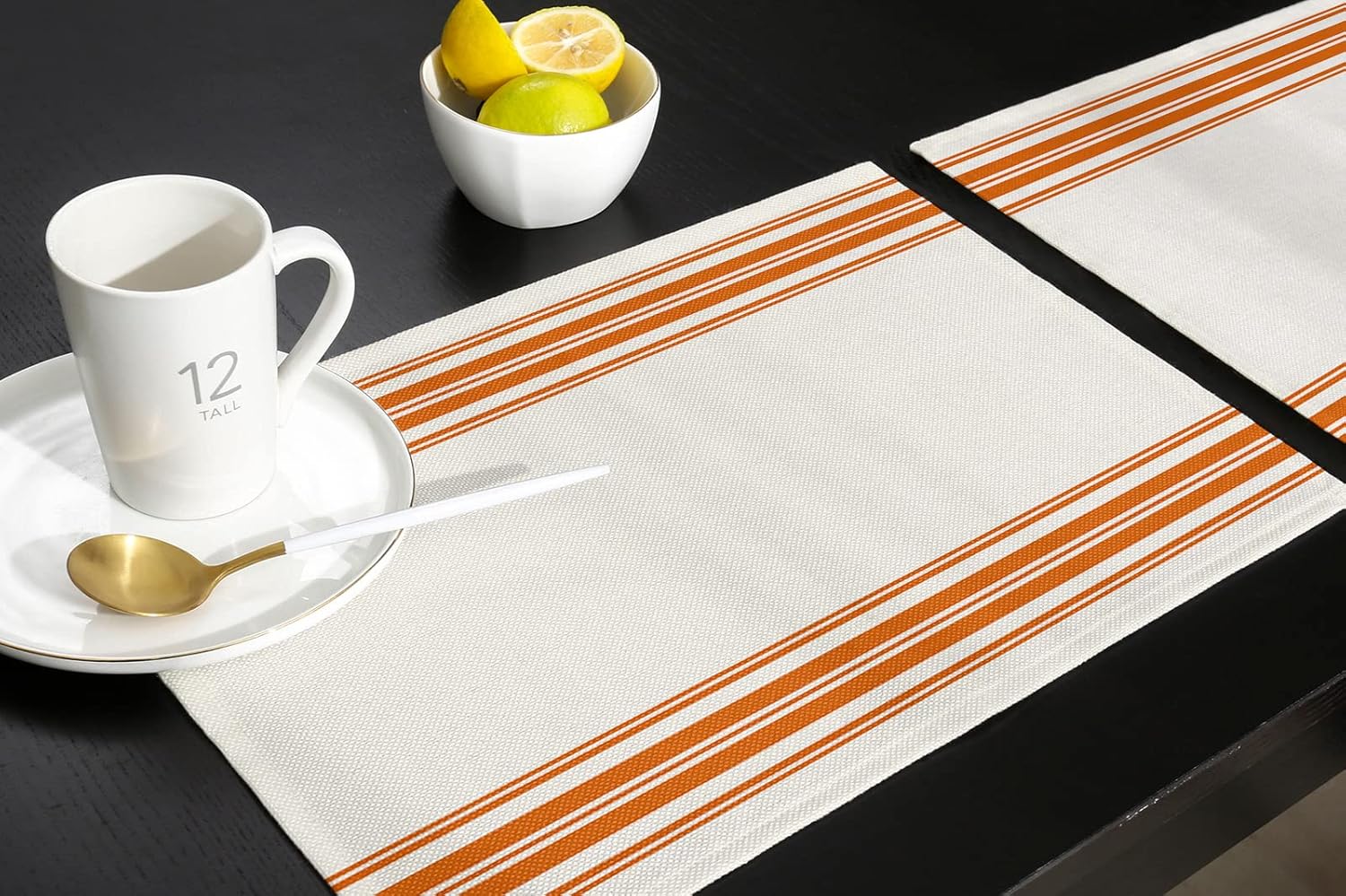 Kitchen Placemat Set 18x12 Inches,Placemats Set of 4,Orange Stripes Autumn Thanksgiving Theme Table Mats for Home Kitchen Restaurant Thanksgiving Day Party Decoration,Washable