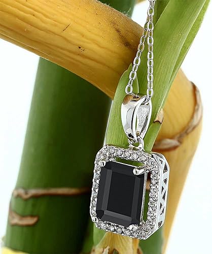 Miniatura 4 de Gem Stone King Collar con colgante de plata de ley 925 de 0.354 x 0.276 in con piedra preciosa de corte esmeralda y moissanita blanca para mujer,