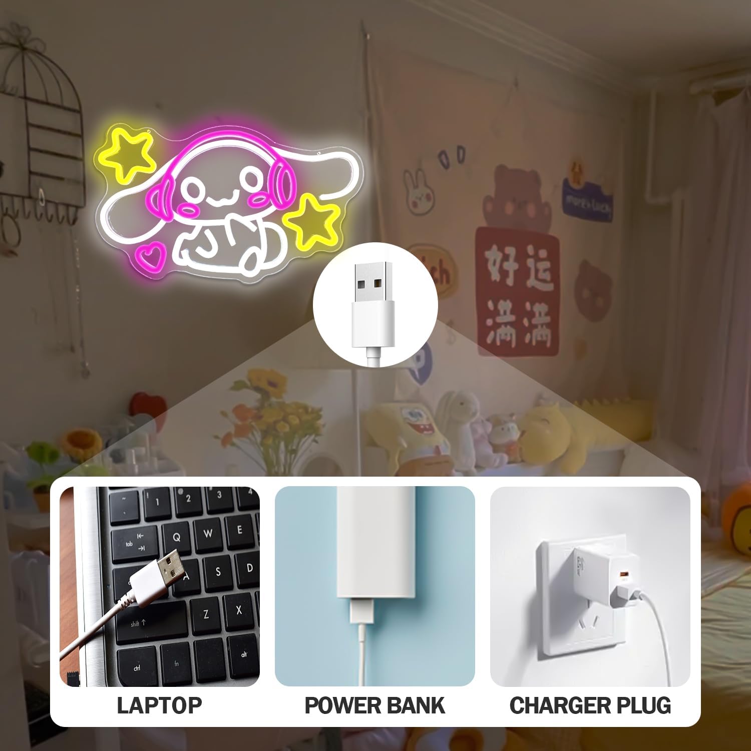 Anime Neon Sign Anime Neon Light Up Signs for Wall Decor Cartoon LED Signs for Bedroom Girls Room Home Cute Neon Wall Signs Decoration Gifts for Kids Children - Image 6