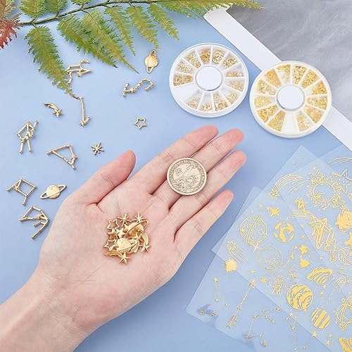 Miniatura 3 de OLYCRAFT 444 piezas de cabujones de aleación de cielo estrellado, rellenos de resina dorada, constelaciones, colgantes de resina epoxi, suministros
