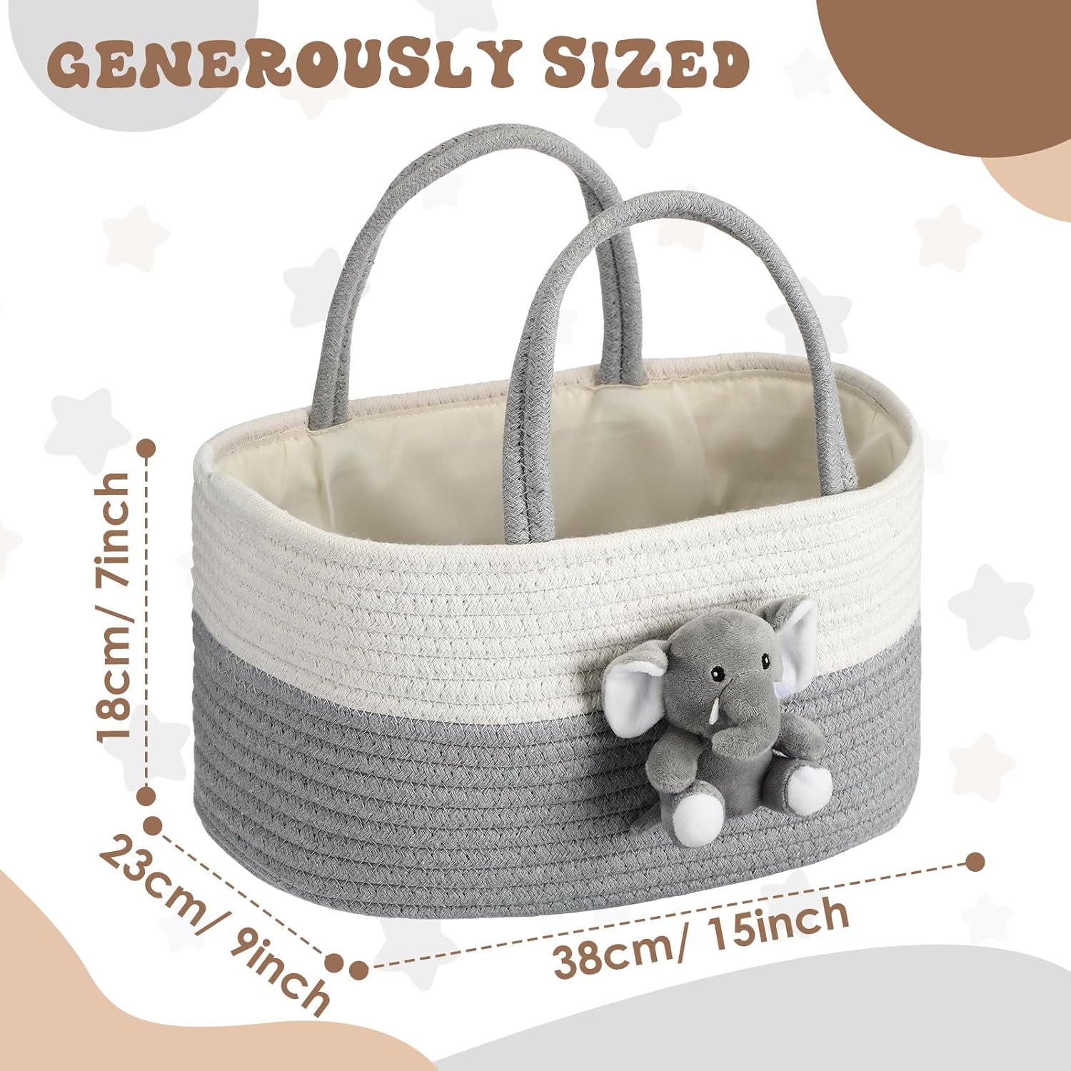 FoldTier Elephant Diaper Caddy Organizer Elephant Cart Storage for Nursery with Handle Baby Shower Basket Gift Baby Bath Caddy for Diapers Wipes Basket for Nursery(Large)