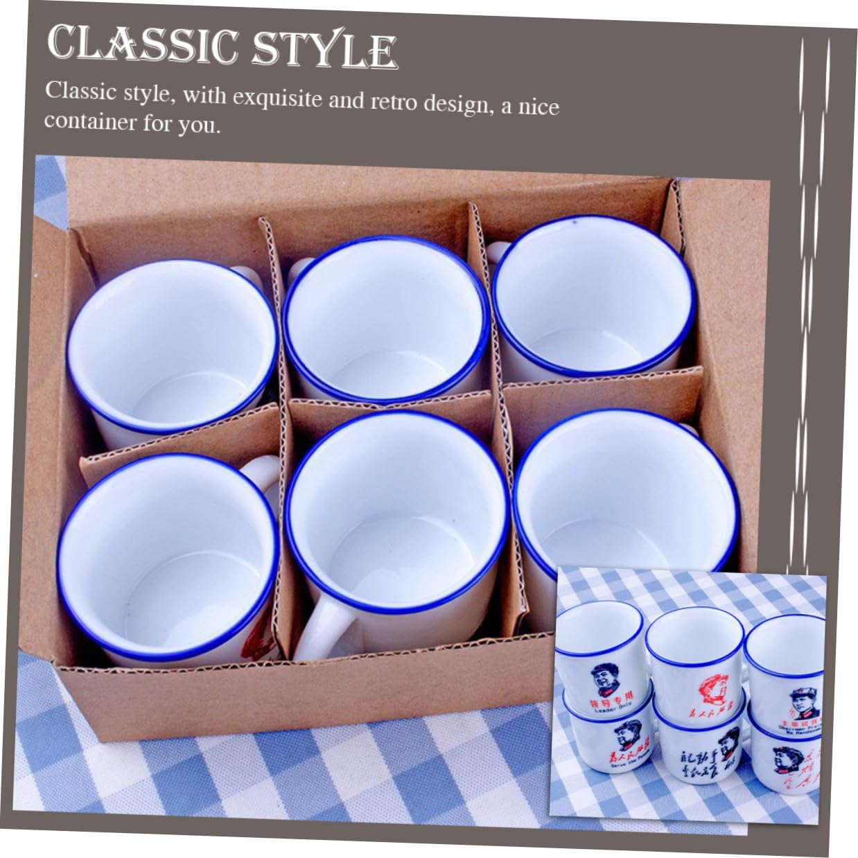 VANZACK 6 Stück Emaillebecher Vintage Wasserbecher Retro Stil Haushalts Emaillebecher aus Rostfreiem Material Rutschfester Griff Chinesisches Design Langlebiger Tee und Kaffeebecher