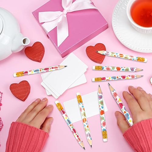 Miniatura 7 de JarThenaAMCS 50 lápices cortos para el día de San Valentín con borradores, lápices de escritura de corazón de conversación de 4 pulgadas, 2 estilos,