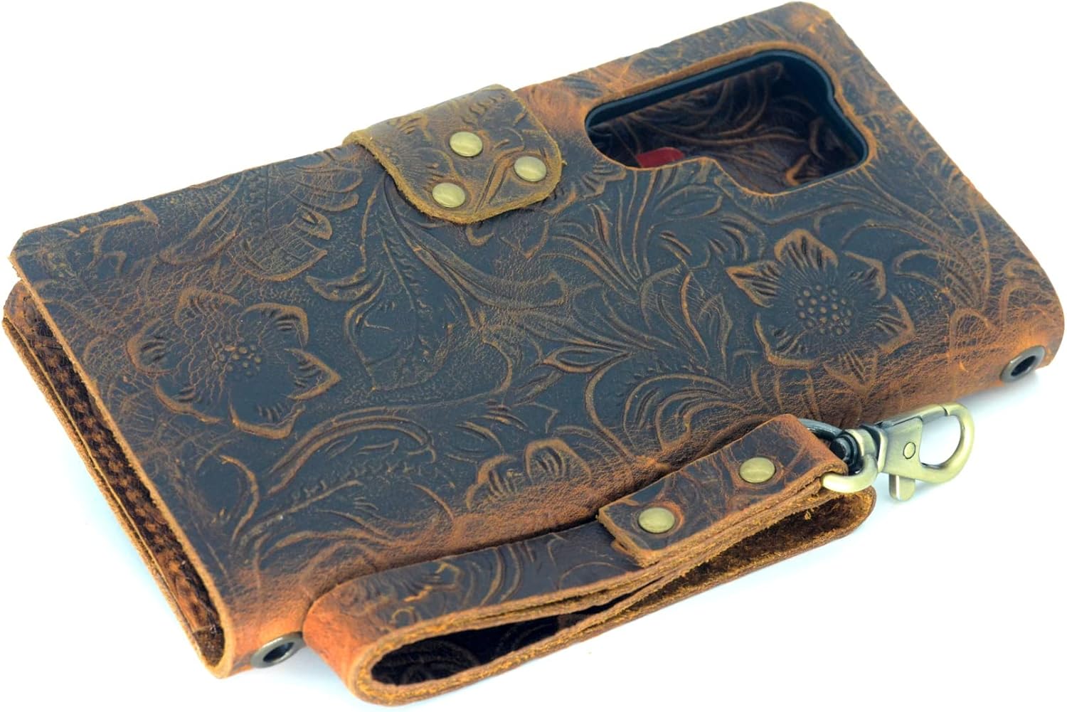 JJNUSA Case Compatible with Samsung Galaxy S23 Ultra 2023, Handmade Genuine Distressed Leather Wallet for Galaxy S23 Ultra 2023 5G Flip Cover Case Brown