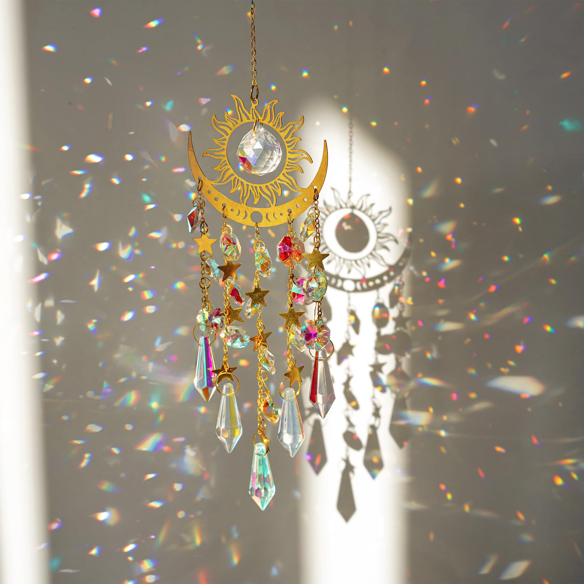 H&D HYALINE & DORA Crystal Sun Catcher Sun and Moon Suncatcher for Windows Hanging Indoor Outdoor Light Catcher for Home & Garden Decor