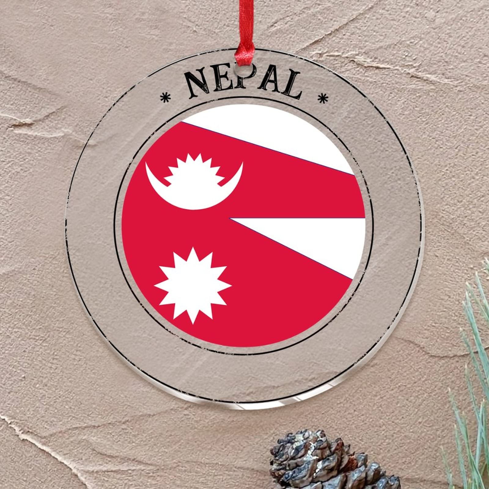Red Nepal Christmas Tree Ornament City Skyline Flag Round Christmas Tree Ornament State Flag Travel Acrylic Funny Christmas Bauble For Christmas Tree Decorations