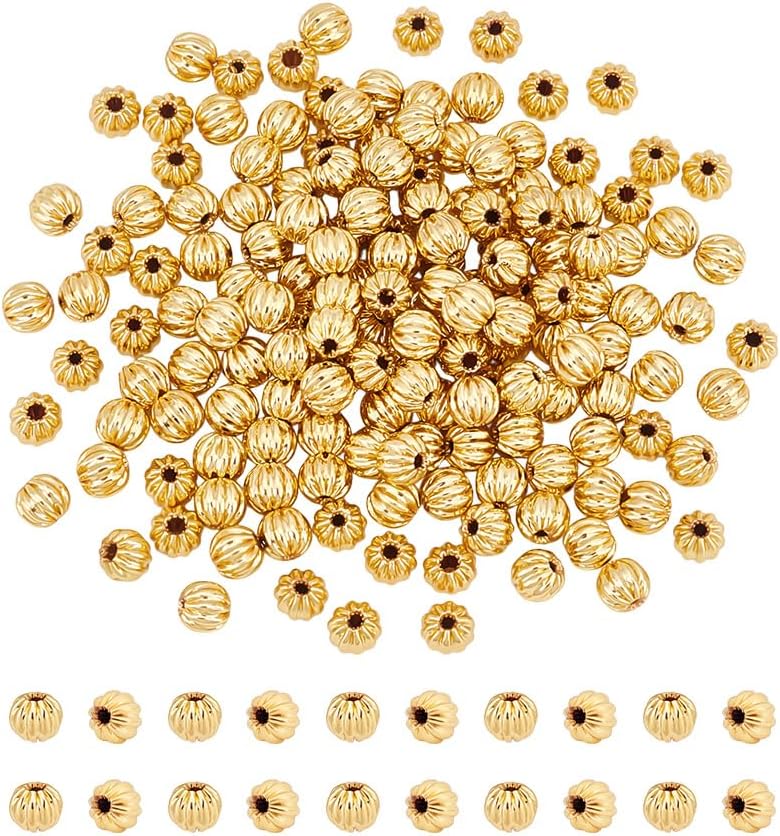 UNICRAFTALE 160pcs 18K Gold Plated Brass Pumpkin Beads, 4mm Round Loose Beads for Earring Necklace Bracelet Jewelry Making