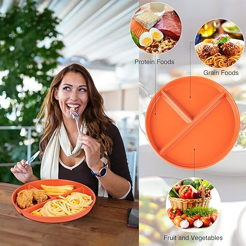 Miniatura 2 de Placa de control de porciones de trigo de 9 pulgadas, bandeja de plástico irrompible para adultos, apta para lavavajillas y microondas, 3 secciones