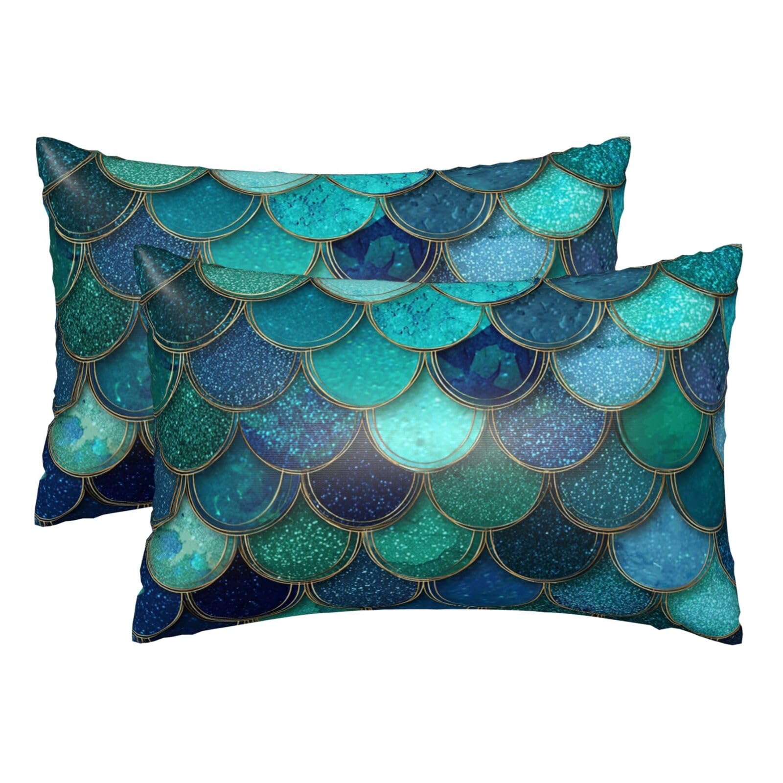 Silk Pillowcases Set of 2 Pillow Shams Breathable Soft Pillow Covers with Envelope Closure Mermaid fish scale print Pillowcases Standard Size 20x30 Inches Washed Pillow Cases for Hair and Skin